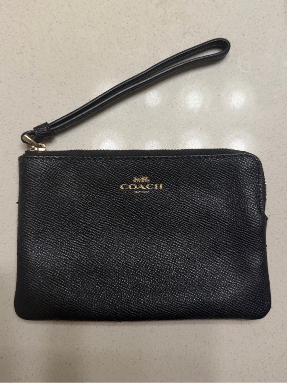 Coach Black Wristlet with Gold-Tone Zipper